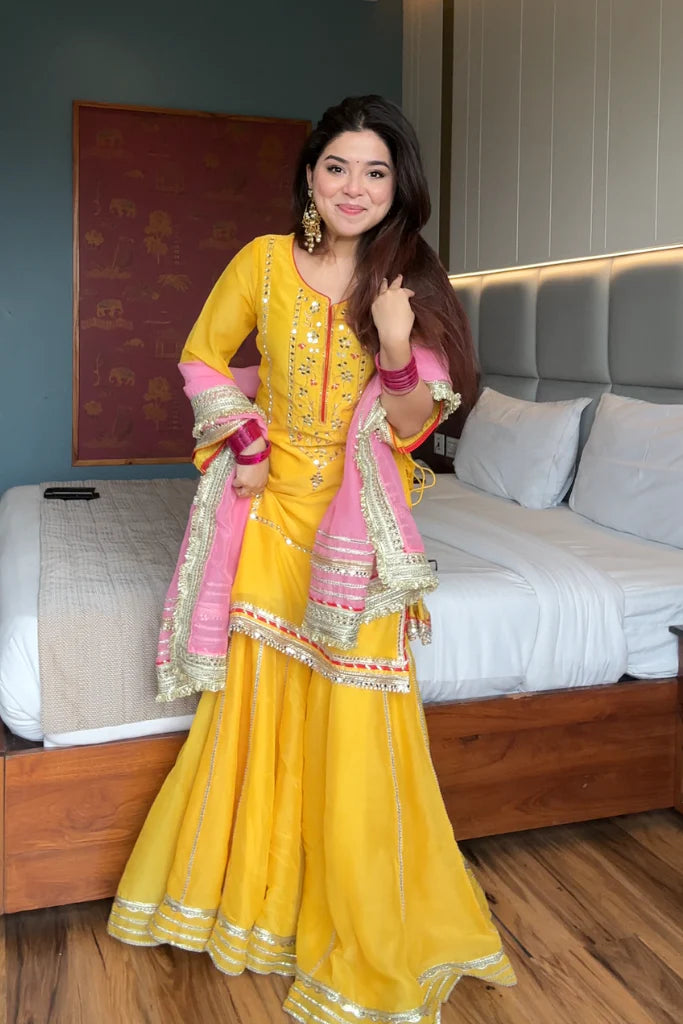 Naumya Neon Yellow Sharara Suit Set