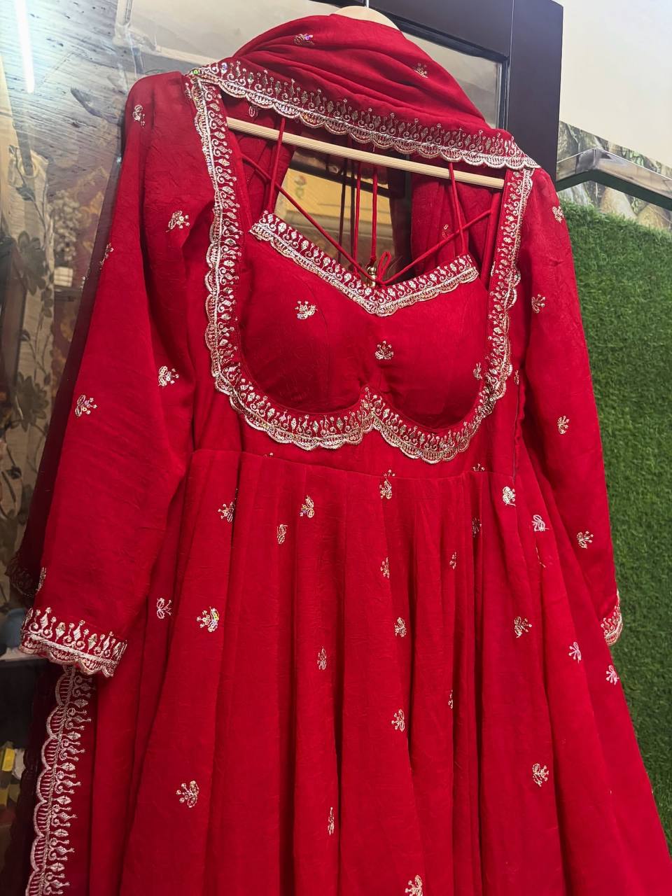 Red Karva Chauth Special Anarkali Suit Set