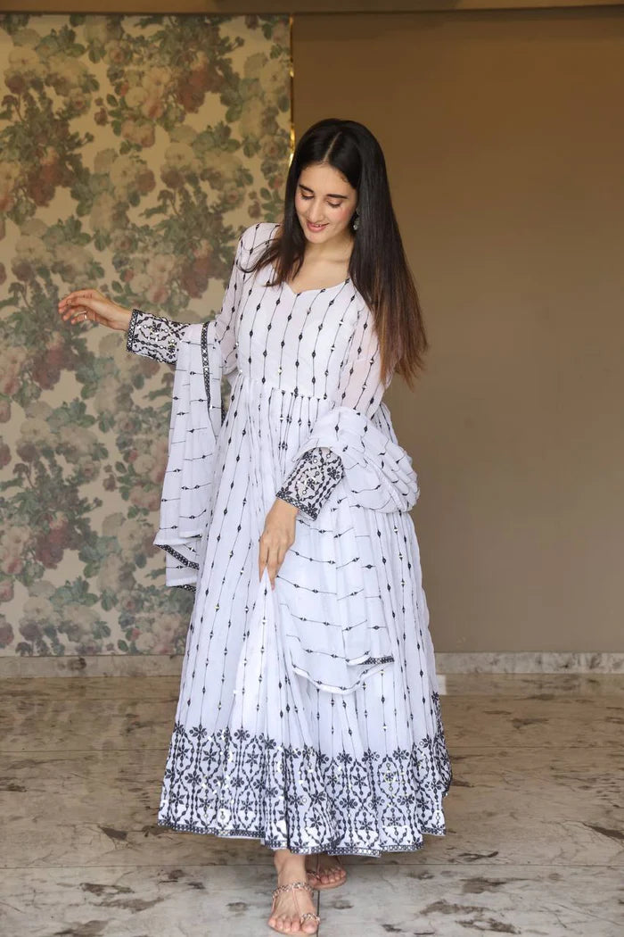 White Designer Anarkali Set