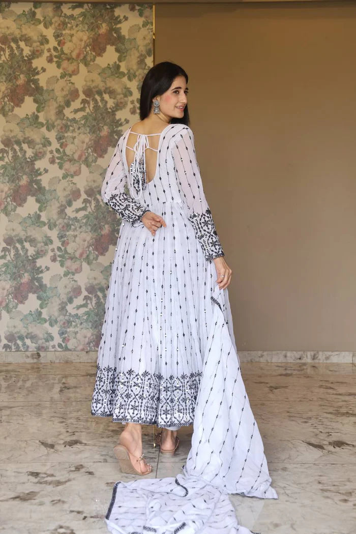 White Designer Anarkali Set
