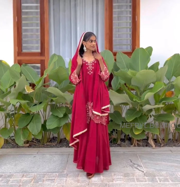Green Chinnon Silk Designer Embroidery Kurta Set