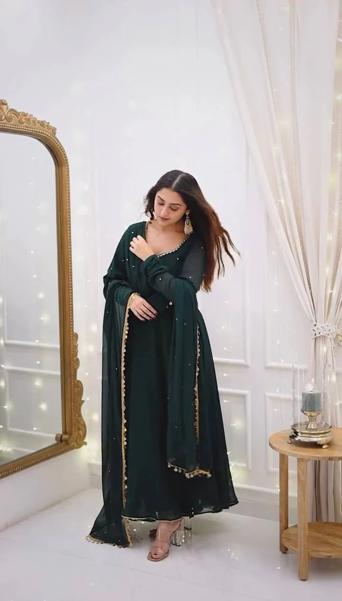 Green Designer Anarkali Suit Set
