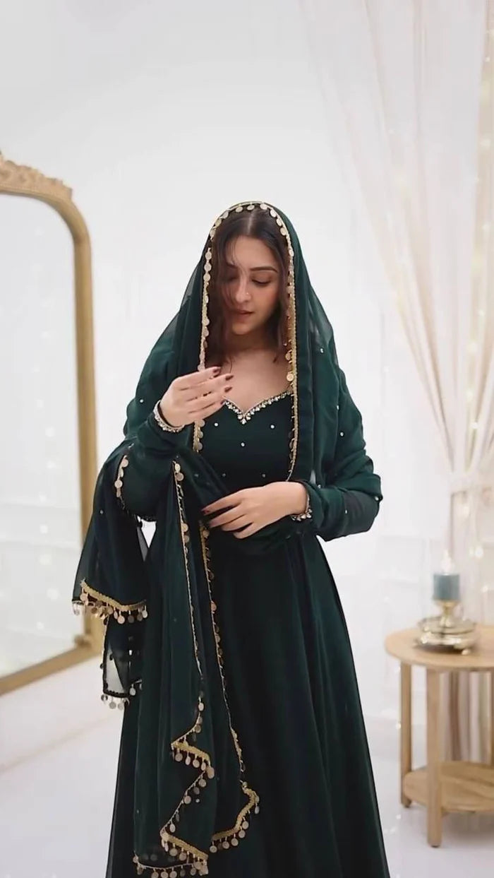Green Designer Anarkali Suit Set