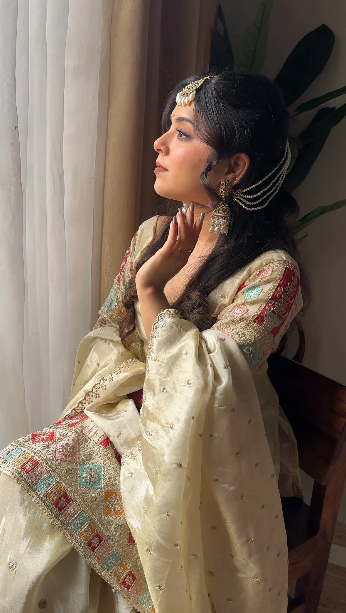 Designer Silk Heavy Work Off White Sharara Set