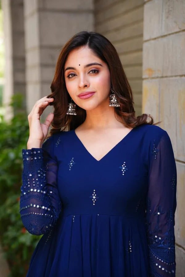 Blue Premium Designer Anarkali Suit Set