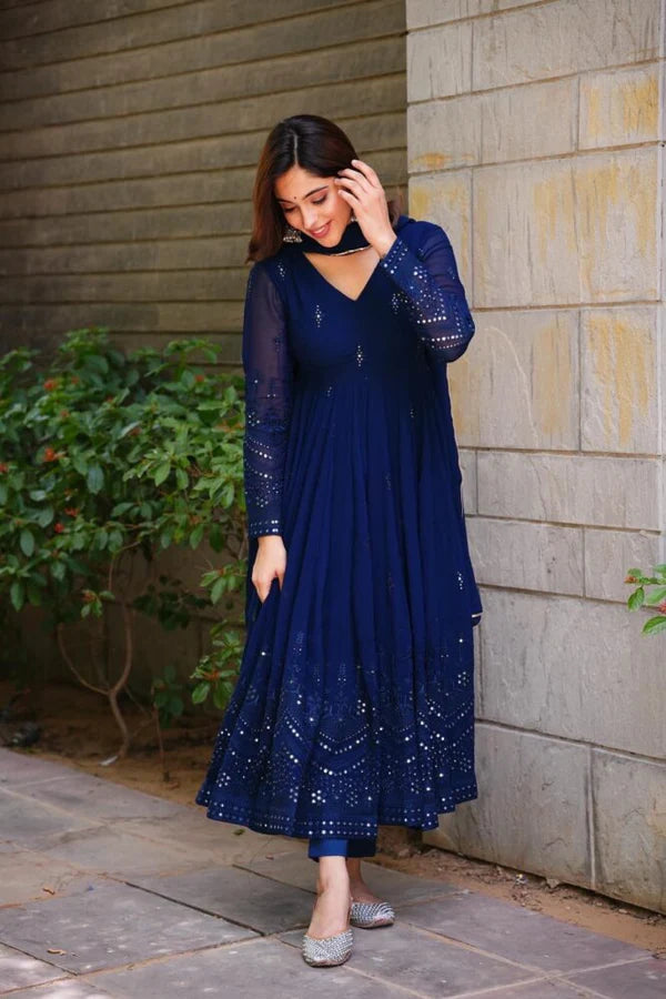 Blue Premium Designer Anarkali Suit Set