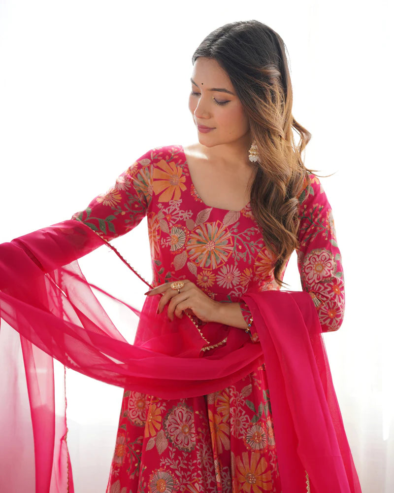 Red Color Heavy Pure Roman Silk Kediya Kurta Set with Plazzo And Dupatta Set