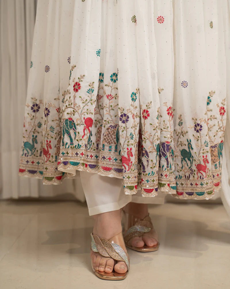 White Designer Partwear Georgette Anarkali Suit Set