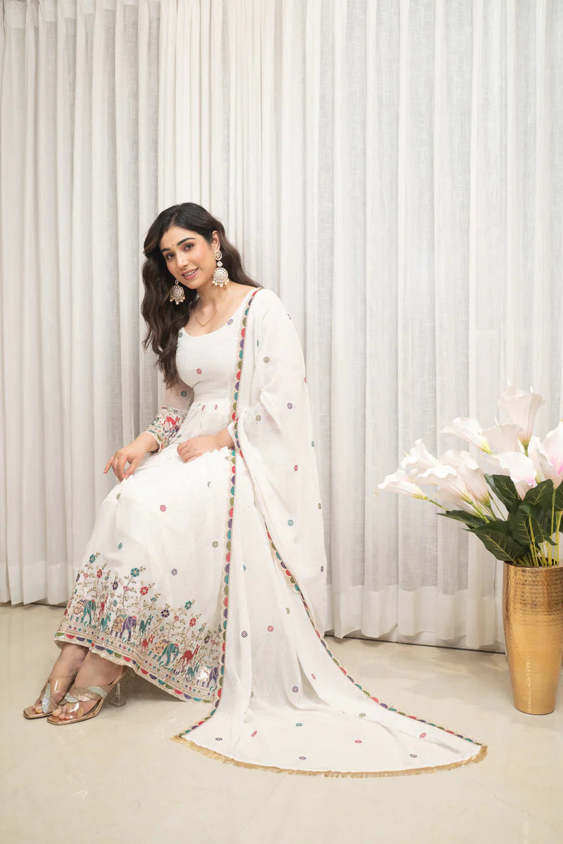 White Designer Partwear Georgette Anarkali Suit Set