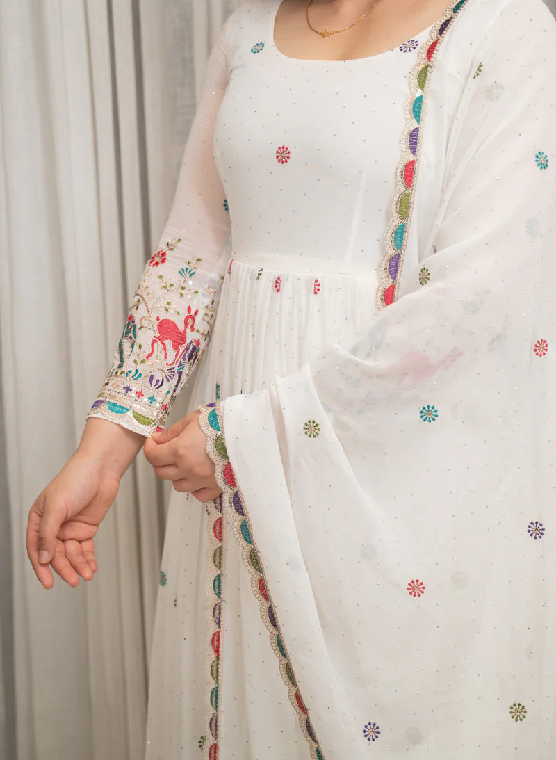 White Designer Partwear Georgette Anarkali Suit Set