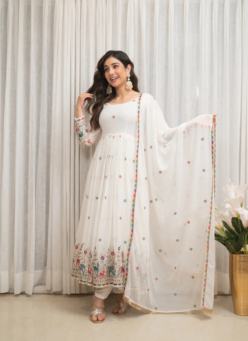 White Designer Partwear Georgette Anarkali Suit Set