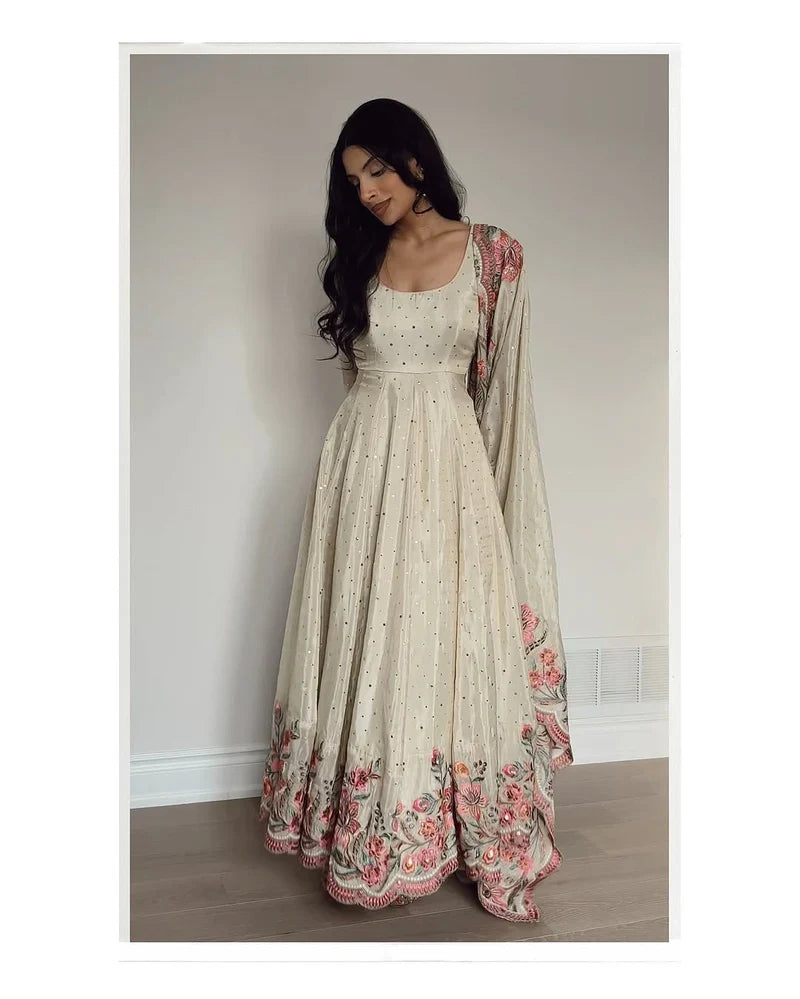 New Partywear Heavy Pure Vichitra Silk Designer Anarkali Gown