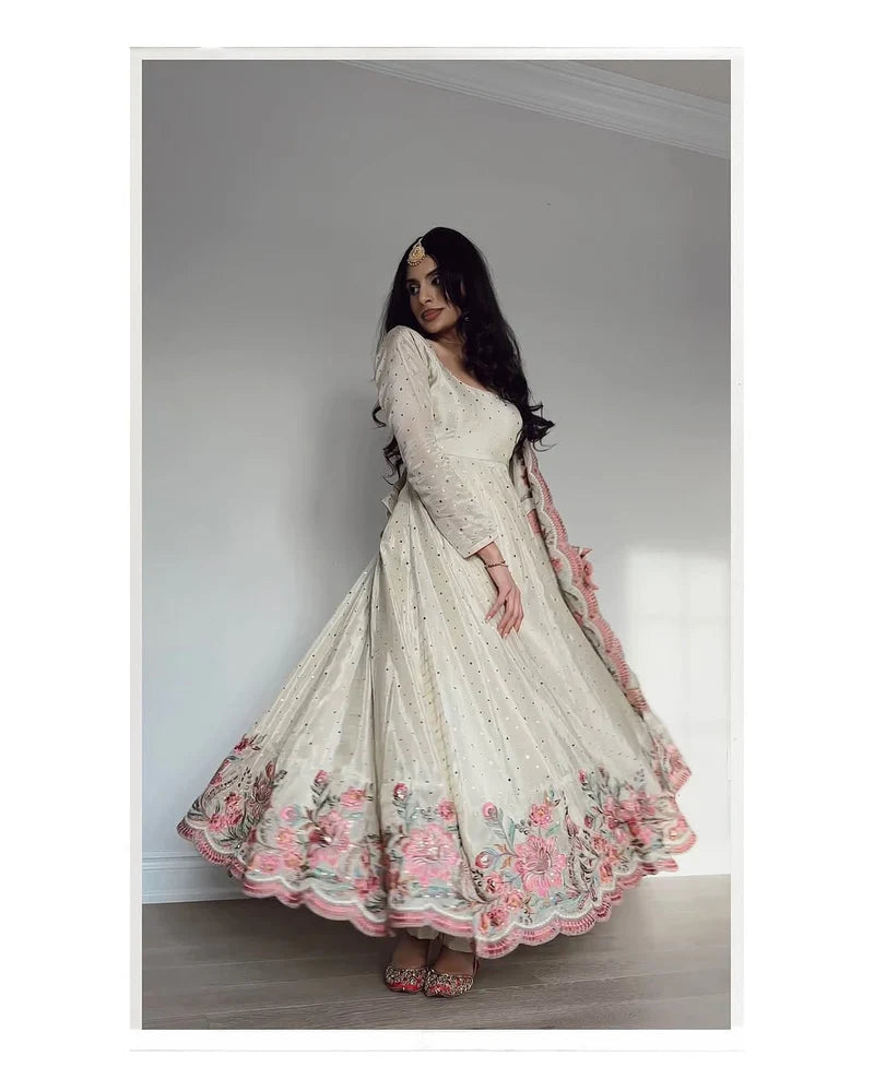 New Partywear Heavy Pure Vichitra Silk Designer Anarkali Gown