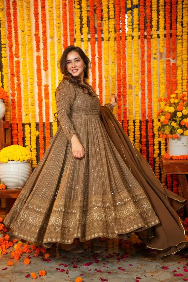 Mahadhya's Night Star Chocolate Anarkali Suit Set