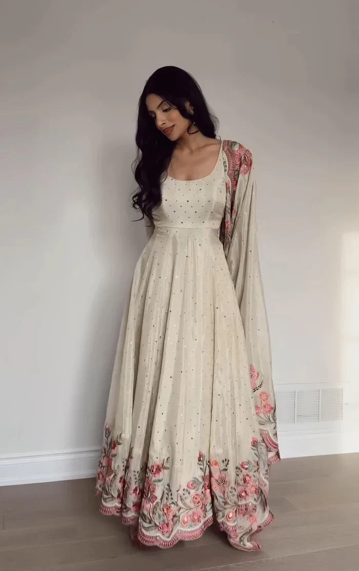 New Partywear Heavy Pure Vichitra Silk Designer Anarkali Gown