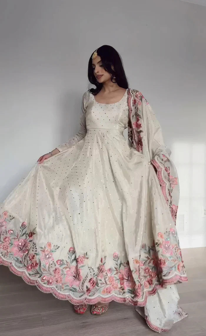 New Partywear Heavy Pure Vichitra Silk Designer Anarkali Gown
