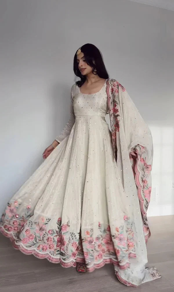 New Partywear Heavy Pure Vichitra Silk Designer Anarkali Gown