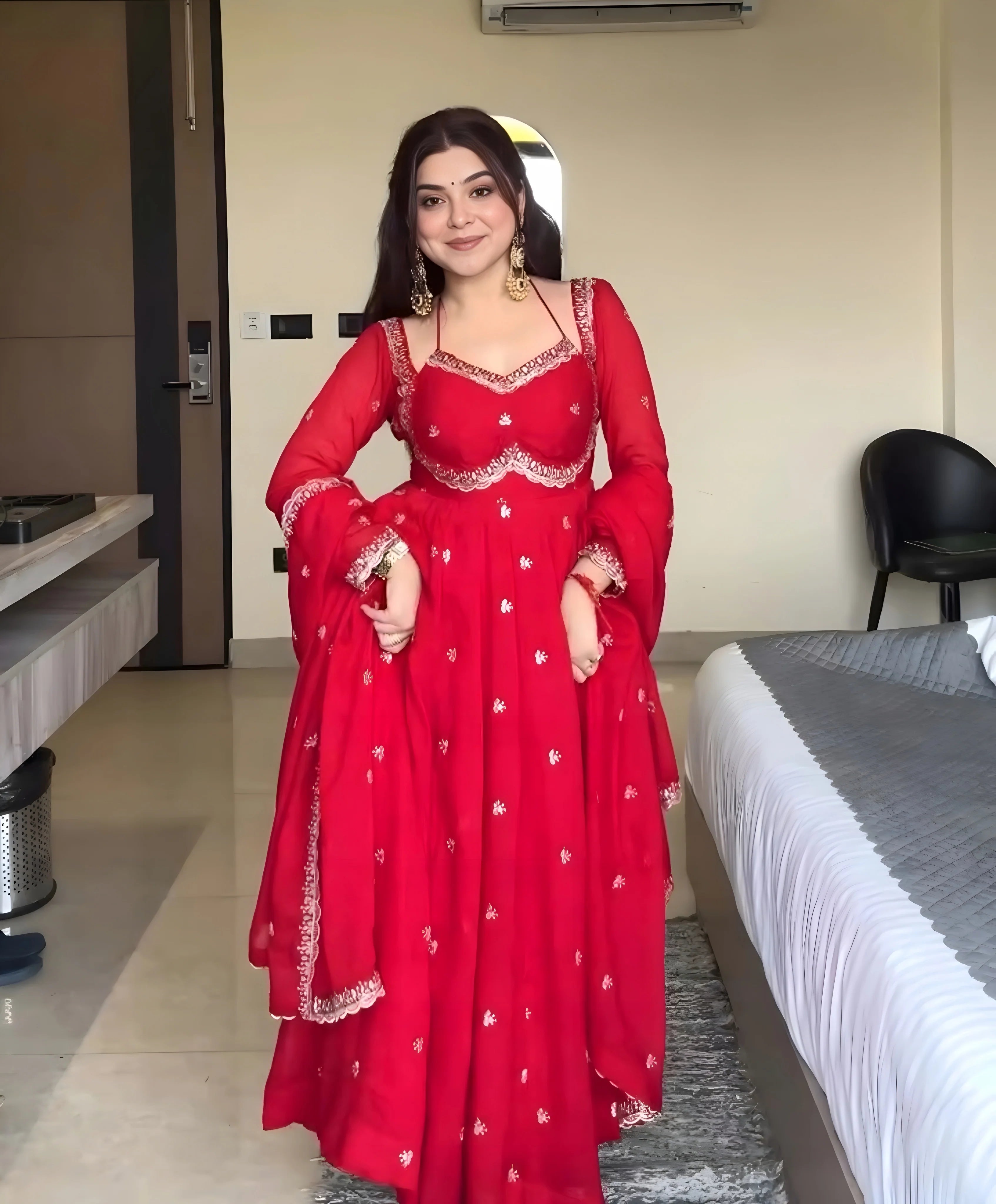 Red Karva Chauth Special Anarkali Suit Set