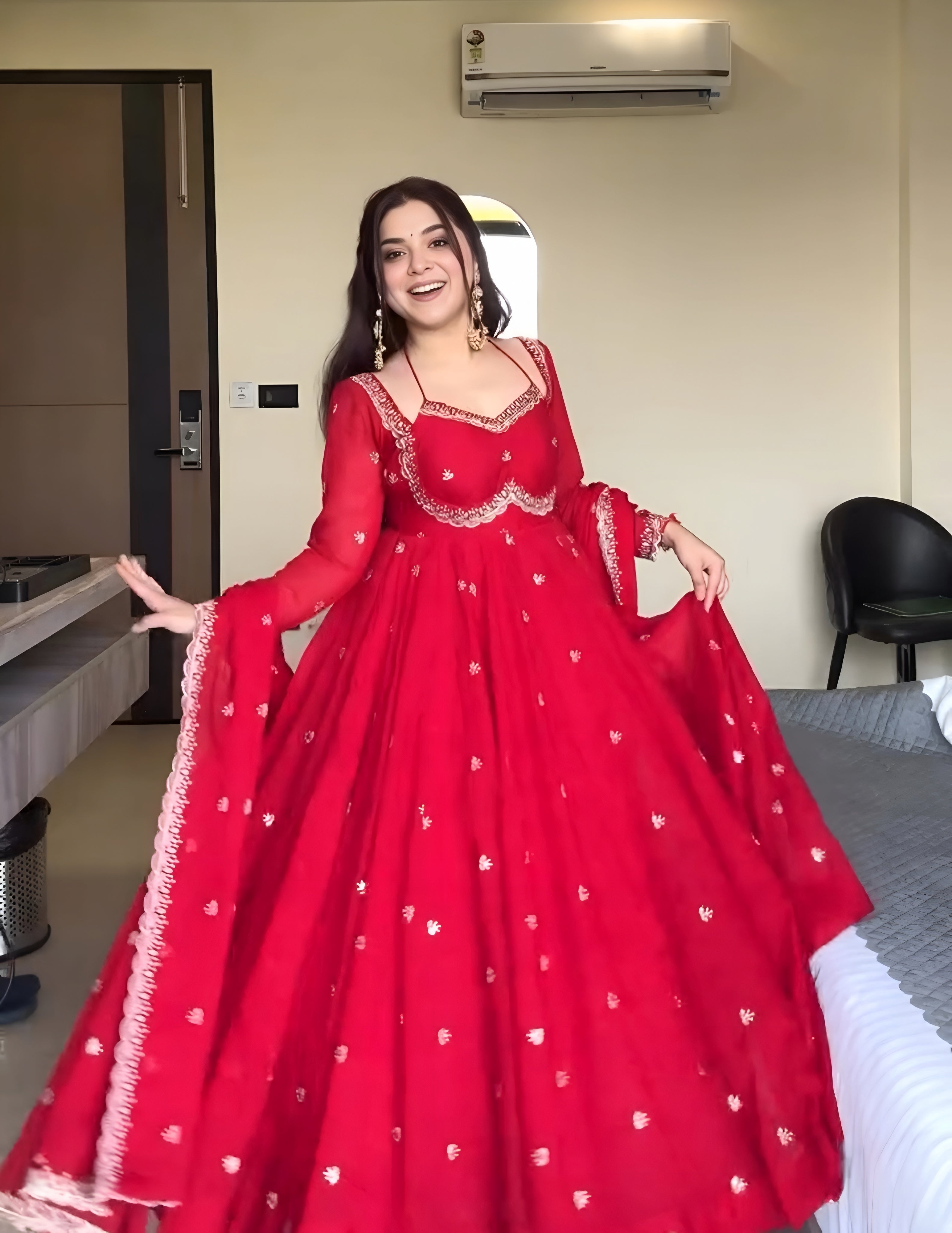 Red Karva Chauth Special Anarkali Suit Set