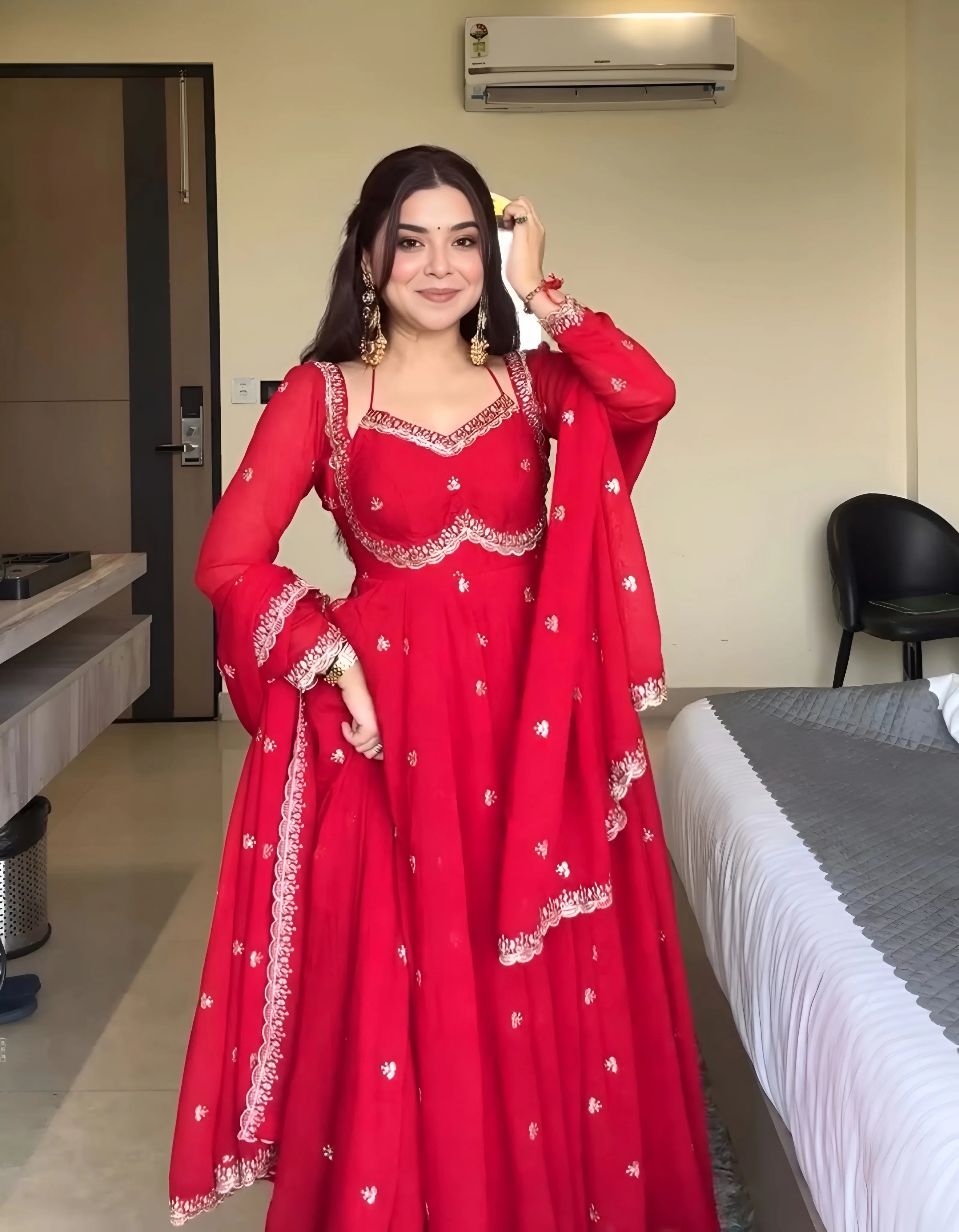 Red Karva Chauth Special Anarkali Suit Set