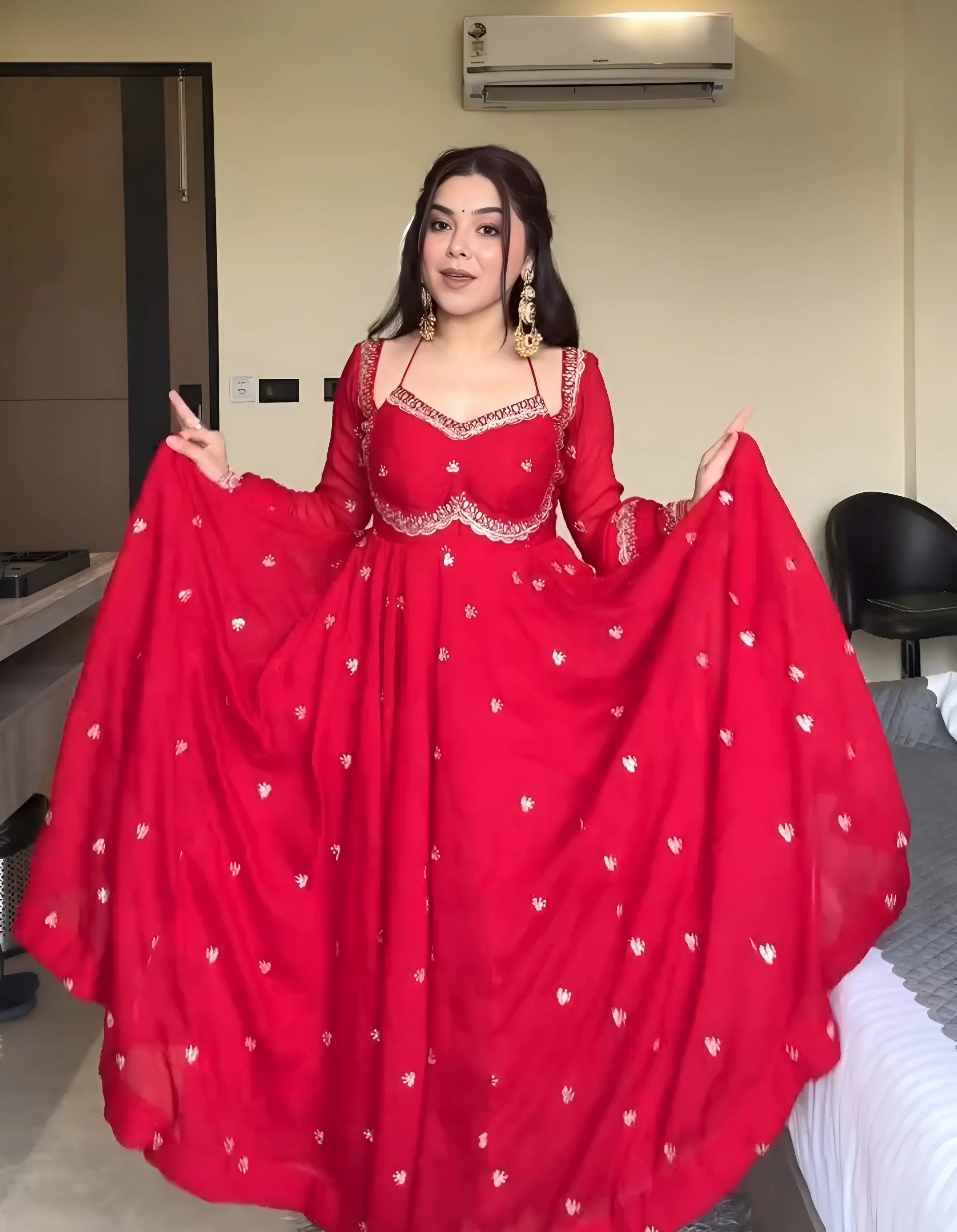 Red Karva Chauth Special Anarkali Suit Set