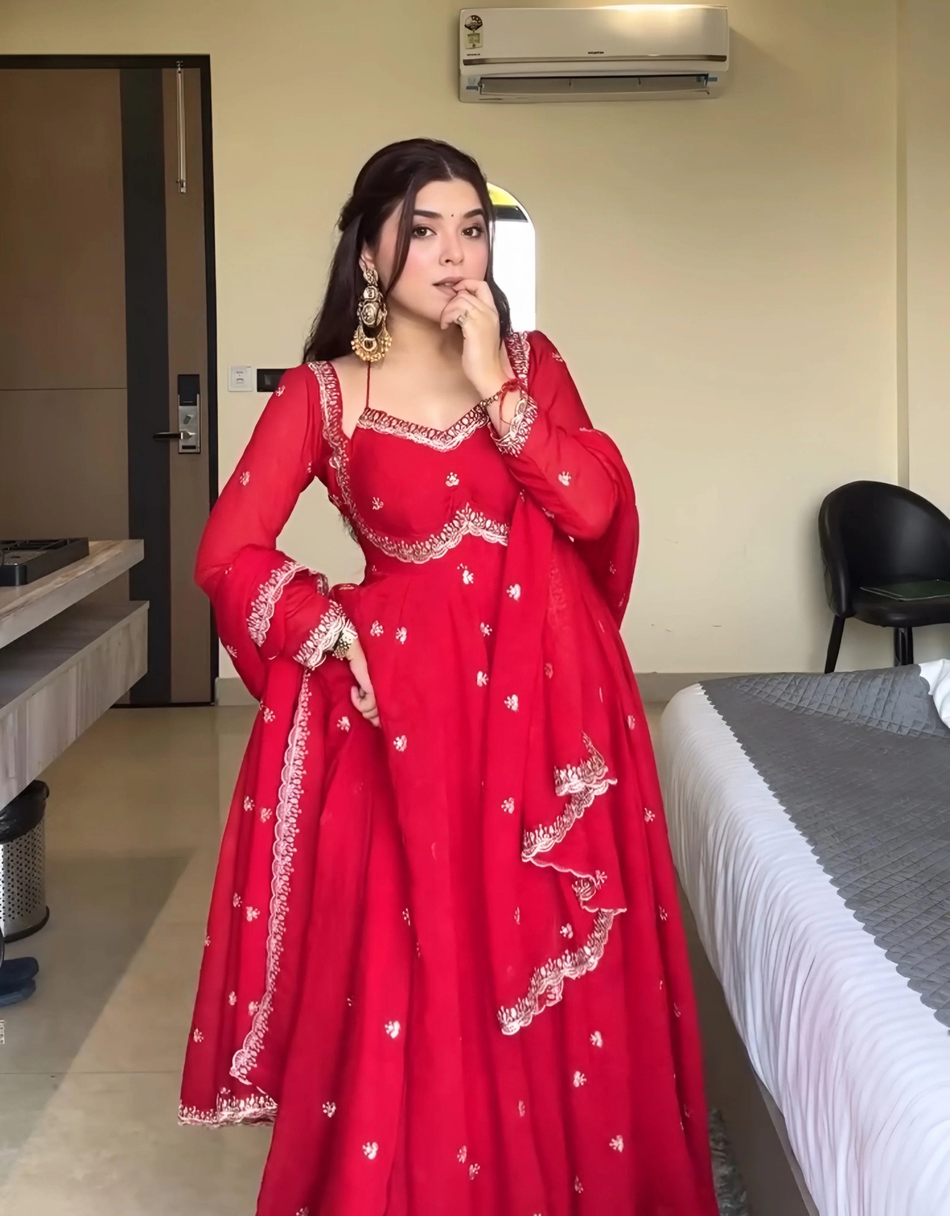 Red Karva Chauth Special Anarkali Suit Set