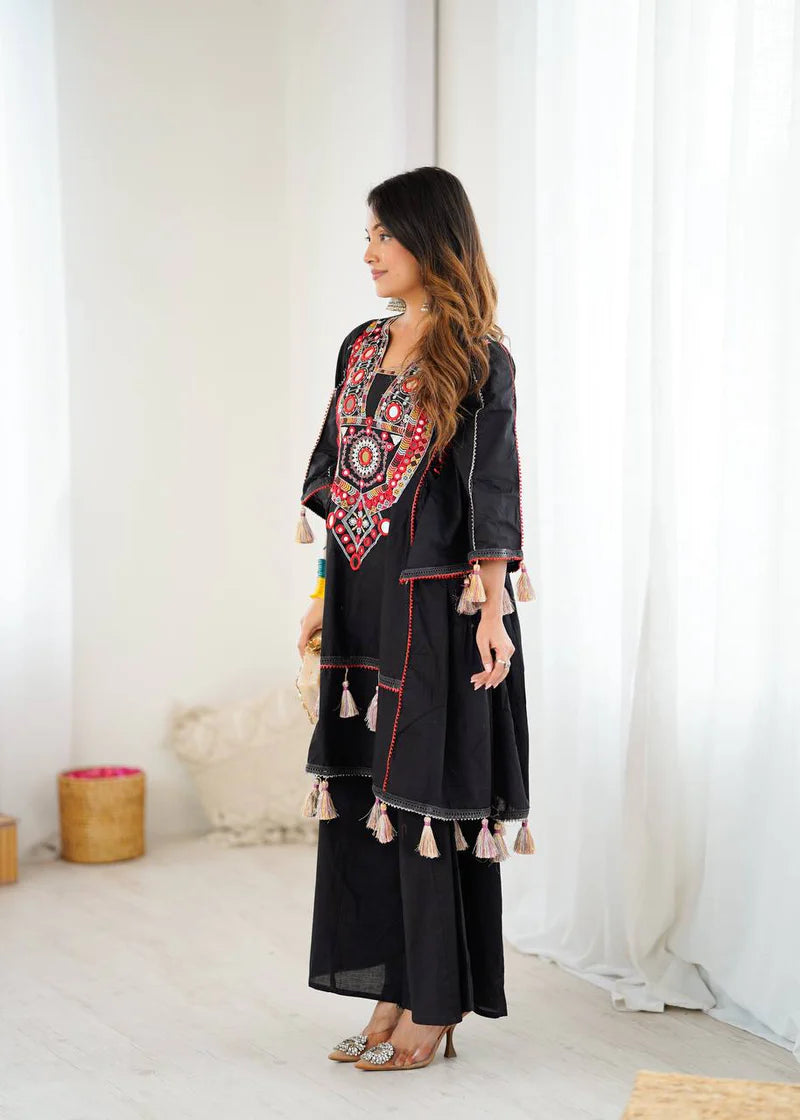 Black Color Pure Khadi Cotton Kurta With Pant Set