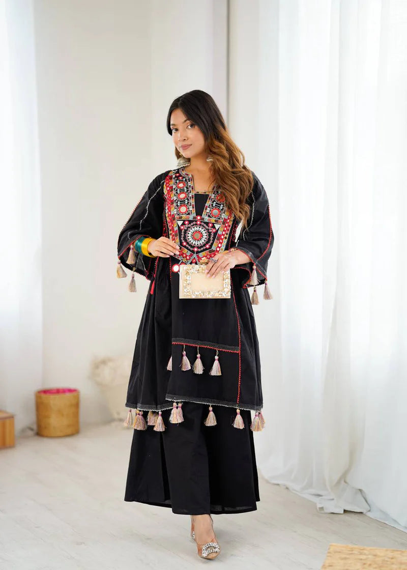 Black Color Pure Khadi Cotton Kurta With Pant Set