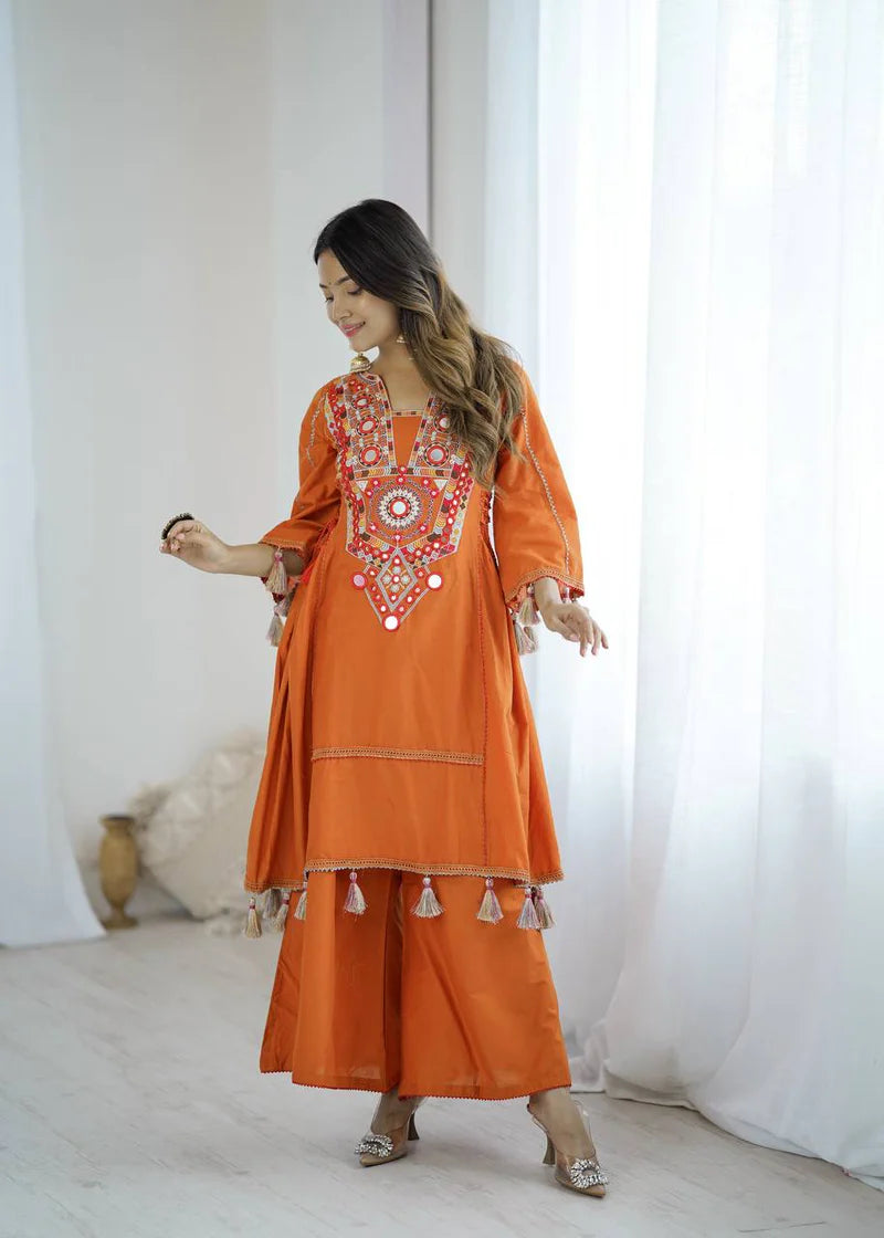 Orange Color Pure Khadi Cotton Kurta With Pant Set