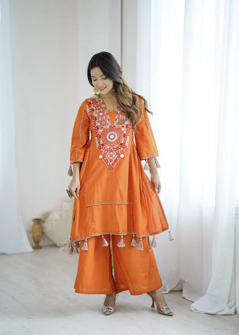 Orange Color Pure Khadi Cotton Kurta With Pant Set