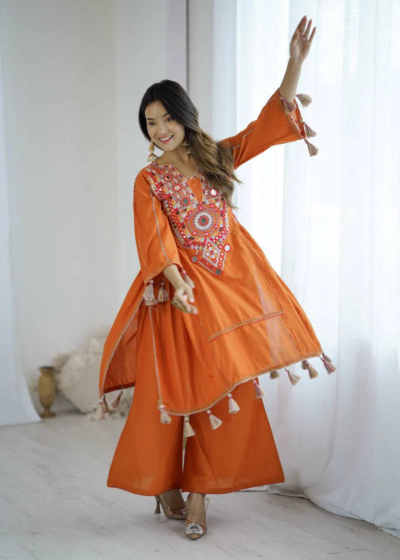 Orange Color Pure Khadi Cotton Kurta With Pant Set
