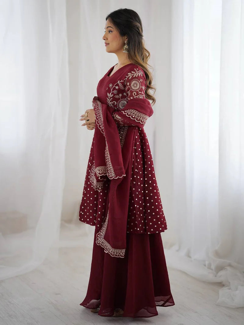 New Functionwear Premium Crunchy Silk Kurta With Crunchy Silk with Full Flair Sharara Set