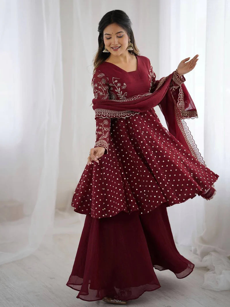 New Functionwear Premium Crunchy Silk Kurta With Crunchy Silk with Full Flair Sharara Set
