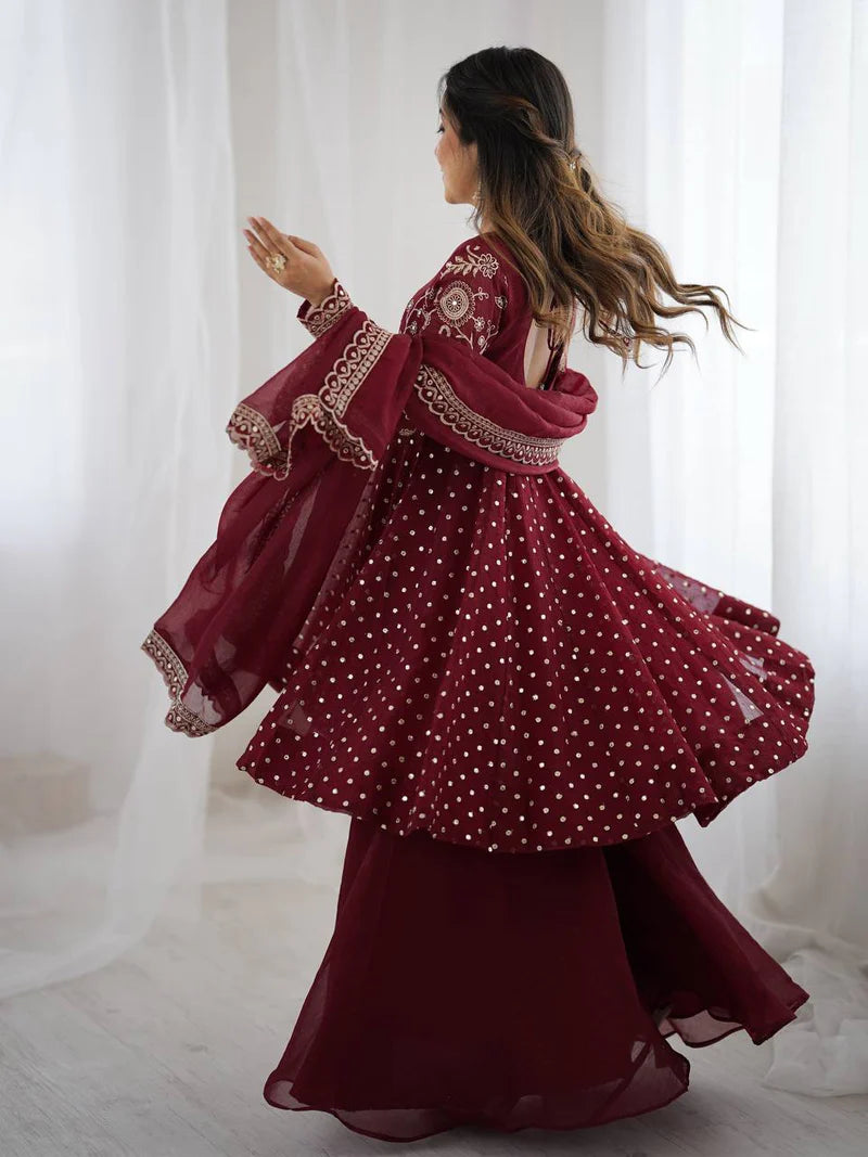 New Functionwear Premium Crunchy Silk Kurta With Crunchy Silk with Full Flair Sharara Set