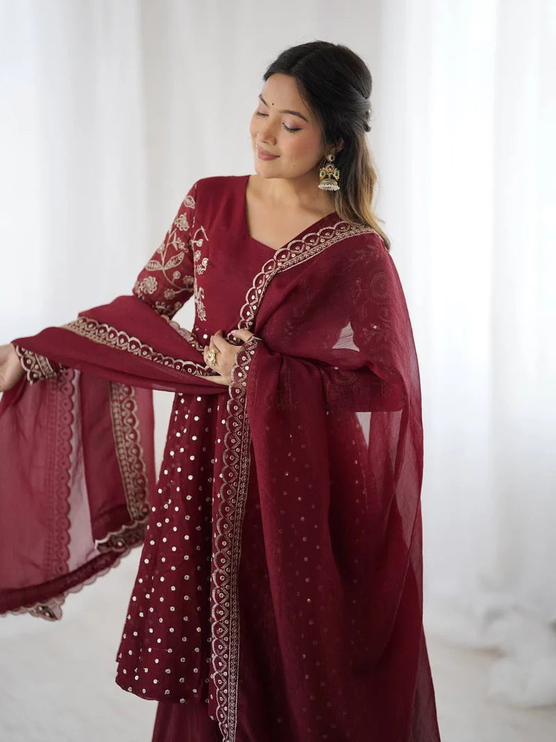 New Functionwear Premium Crunchy Silk Kurta With Crunchy Silk with Full Flair Sharara Set