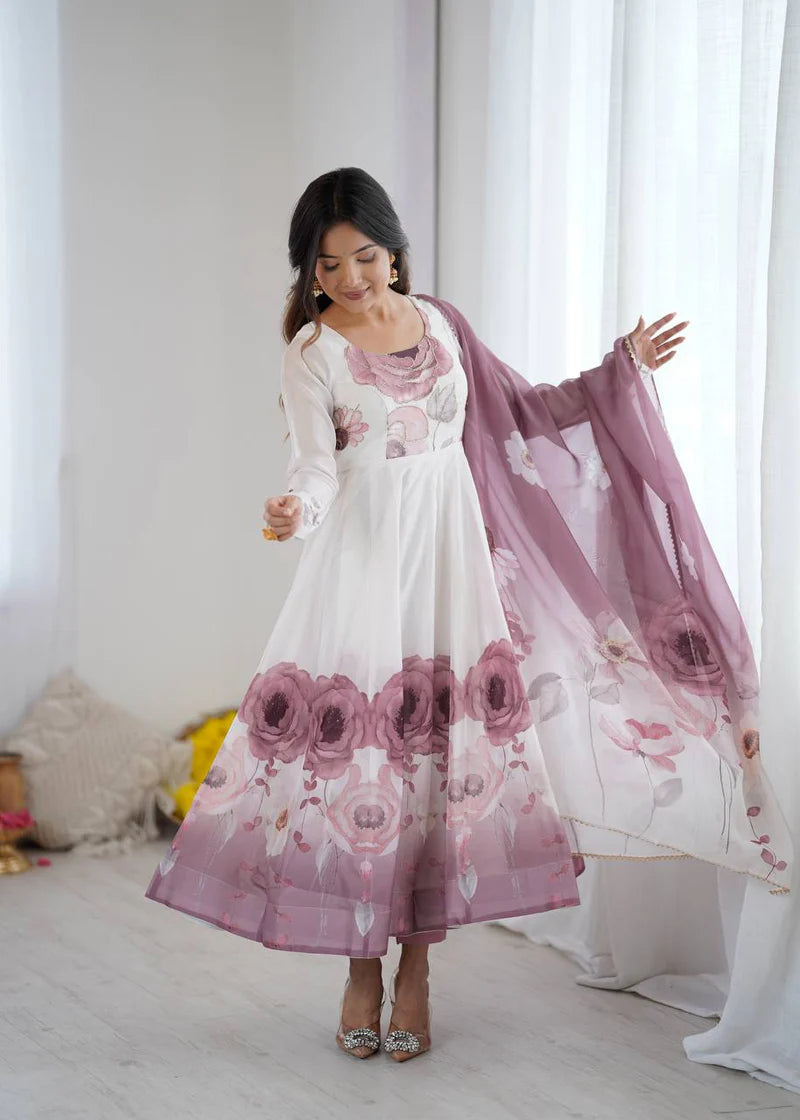 Beautiful Partywear Premium Organza Silk Anarkali Set