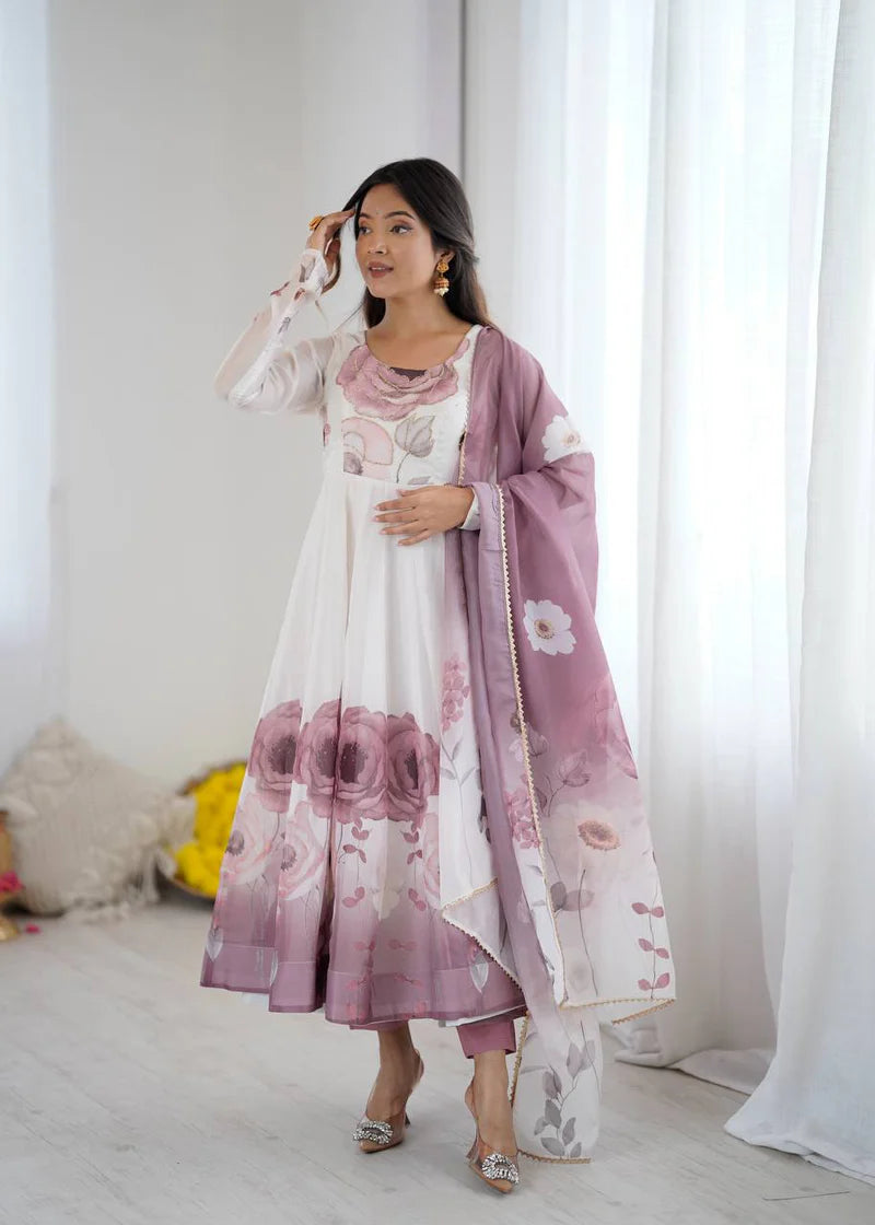 Beautiful Partywear Premium Organza Silk Anarkali Set