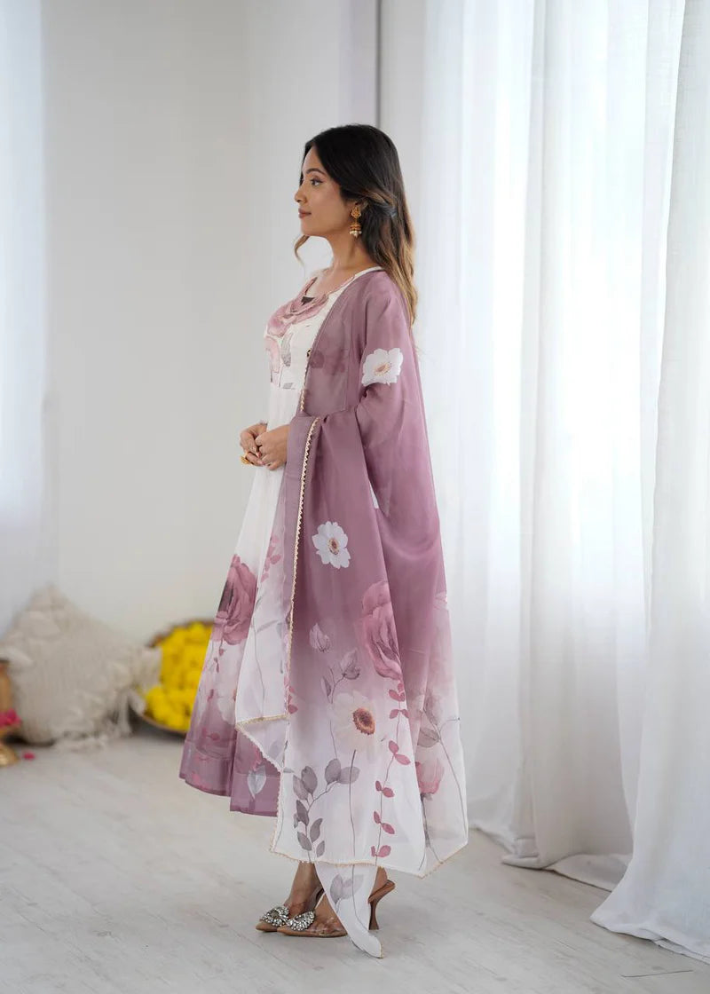 Beautiful Partywear Premium Organza Silk Anarkali Set