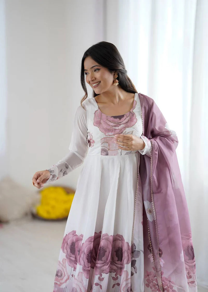Beautiful Partywear Premium Organza Silk Anarkali Set