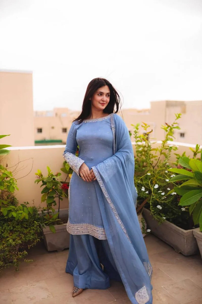 New Designer Festive Heavy Faux Georgette Sharara Palazzo Suit with Dupatta – Fully Stitched