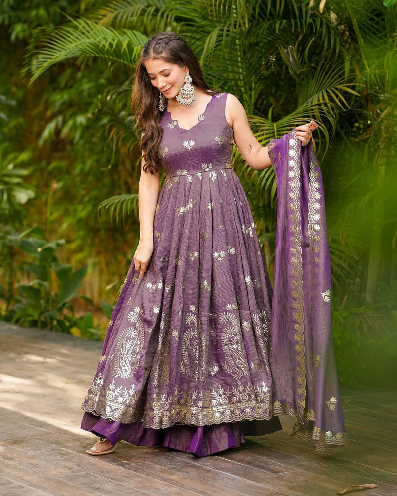 New Treditional Premium look French Crepe Silk Embroidery Suit Set with Lace Work & Digital Print Dupatta