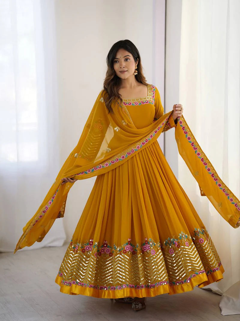 Launching Heavy New Designer Party Wear Look Gown-Dupatta in Heavy Multy Thread Embroidery Sequence Work