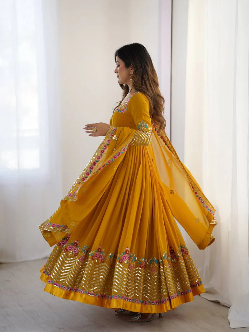 Launching Heavy New Designer Party Wear Look Gown-Dupatta in Heavy Multy Thread Embroidery Sequence Work