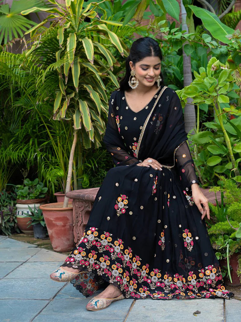 New Function Wear Designer Faux Georgette with Full Heavy Embroidery Sequence Work Anarkali Gown