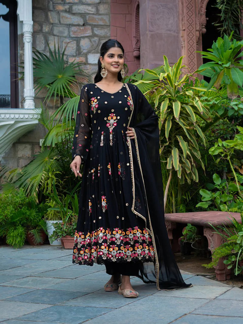 New Function Wear Designer Faux Georgette with Full Heavy Embroidery Sequence Work Anarkali Gown