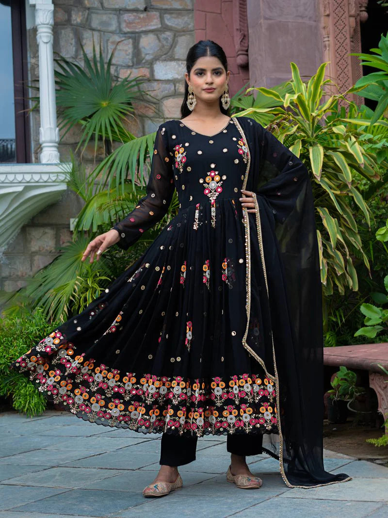 New Function Wear Designer Faux Georgette with Full Heavy Embroidery Sequence Work Anarkali Gown