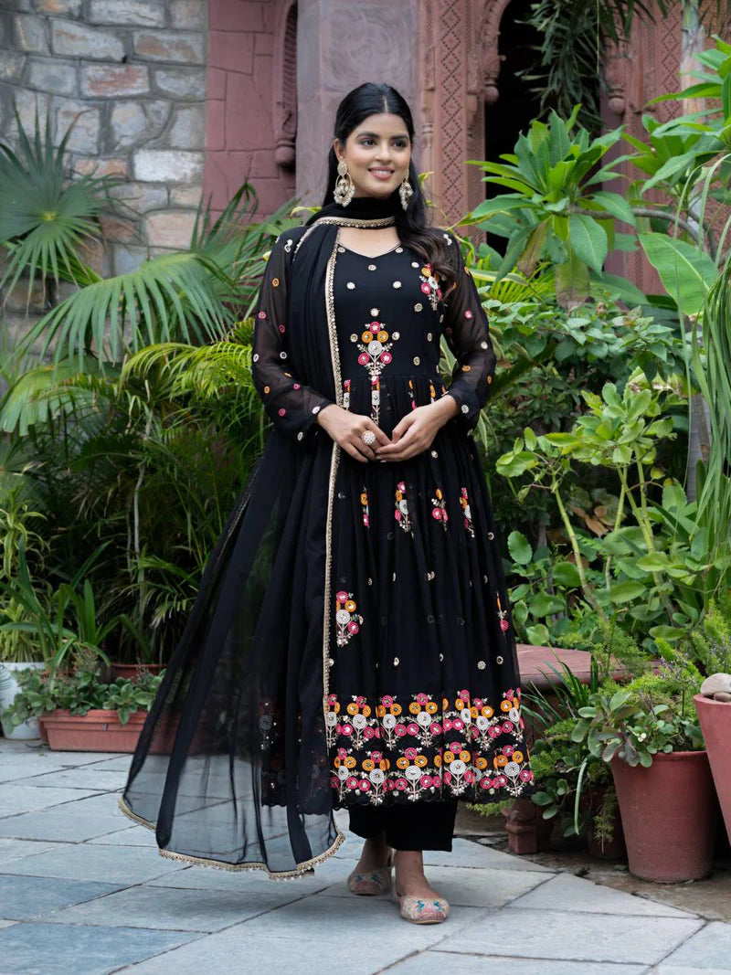 New Function Wear Designer Faux Georgette with Full Heavy Embroidery Sequence Work Anarkali Gown