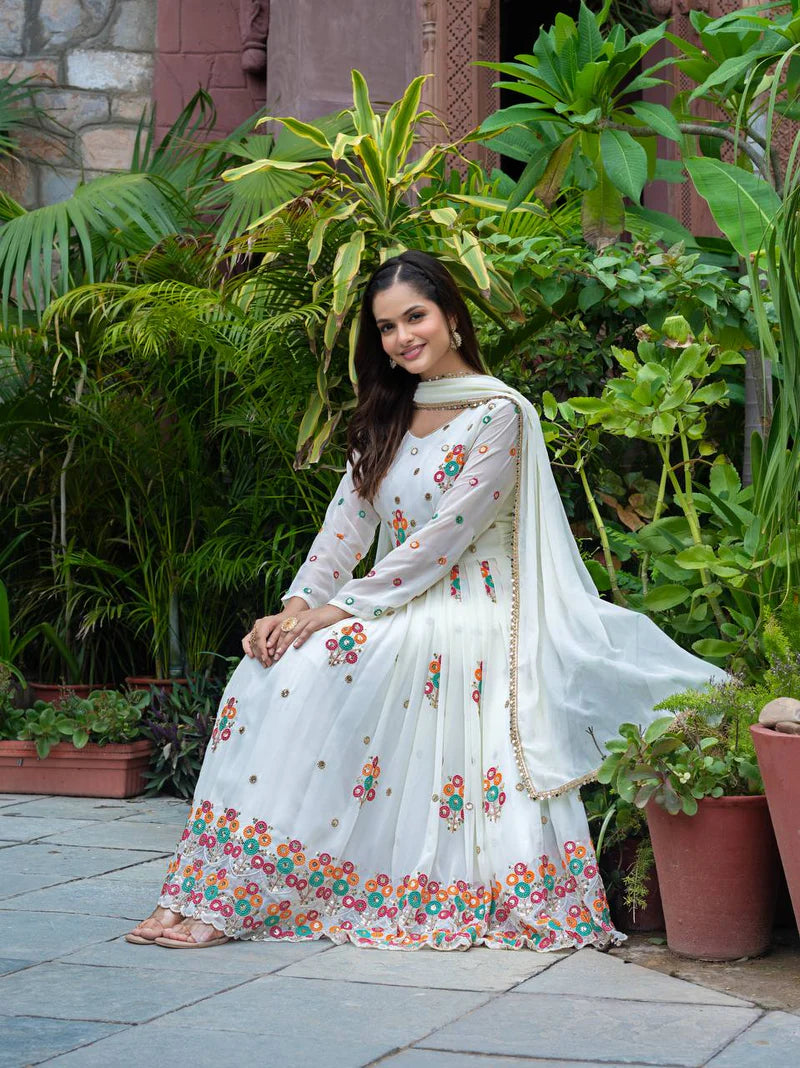 New Function Wear Designer Faux Georgette with Full Heavy Embroidery Sequence Work Anarkali Gown