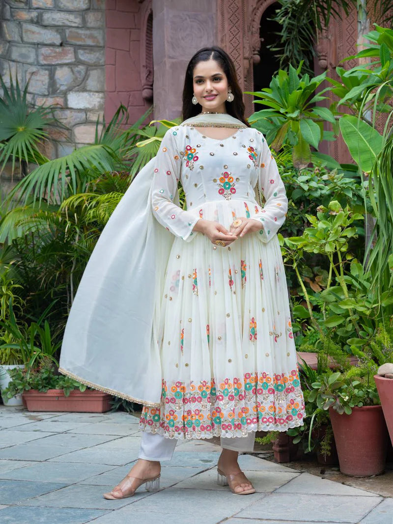 New Function Wear Designer Faux Georgette with Full Heavy Embroidery Sequence Work Anarkali Gown