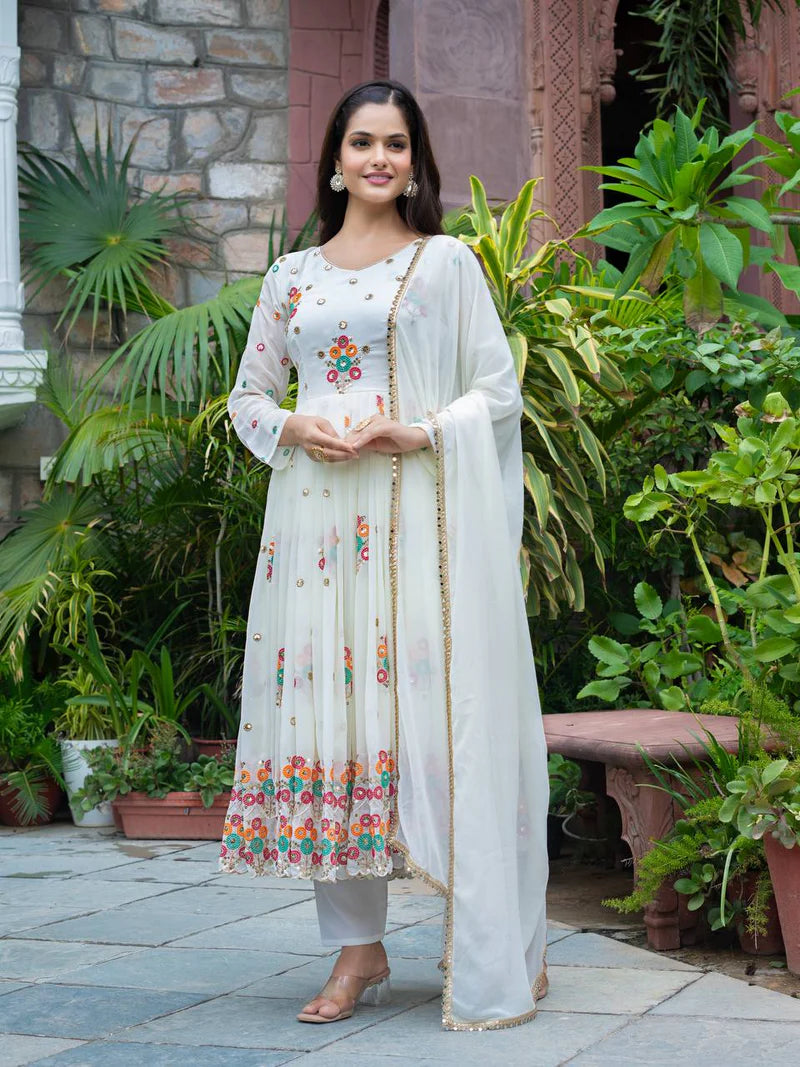 New Function Wear Designer Faux Georgette with Full Heavy Embroidery Sequence Work Anarkali Gown